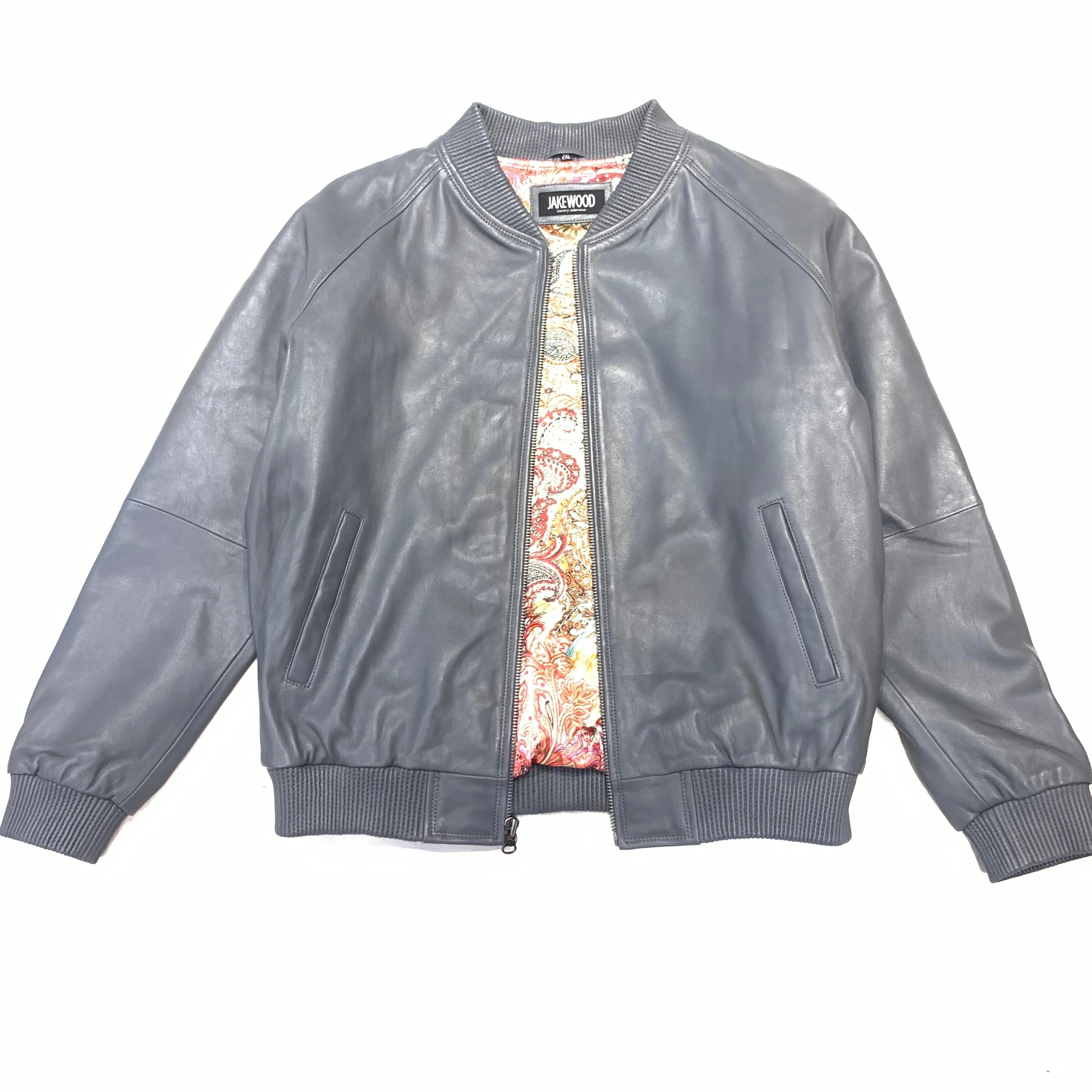 Kashani Grey Naked Lambskin Bomber Jacket