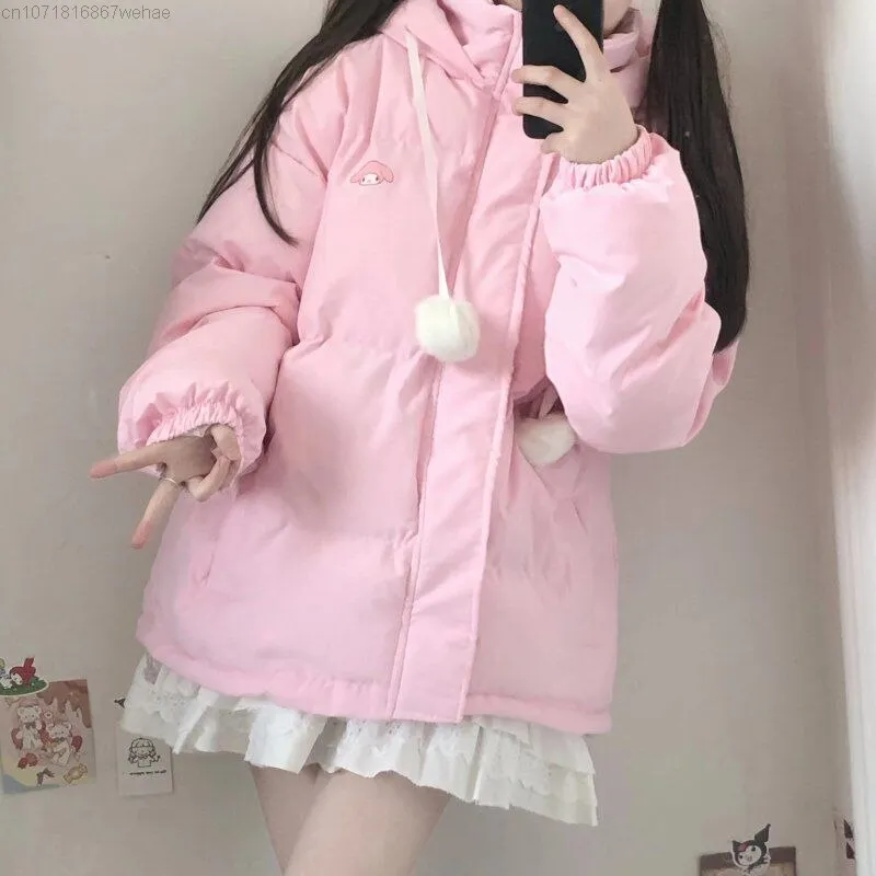 Kawaii My Melody Jacket Womens Pink Puffer Jacket