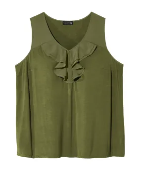 Kenzie Sleeveless Ruffle Tank | Olive Green