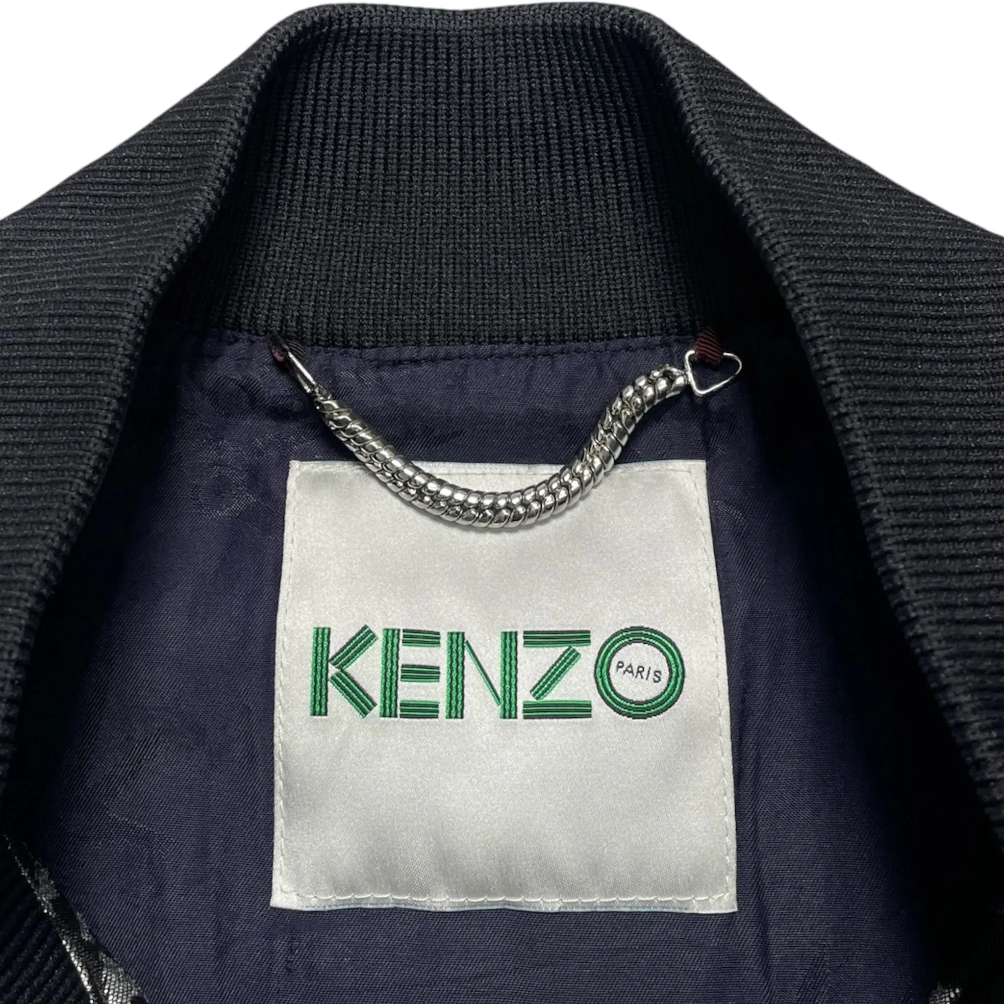 Kenzo Embroidered Print Bomber Jacket Navy Blue Silver Pre-Owned