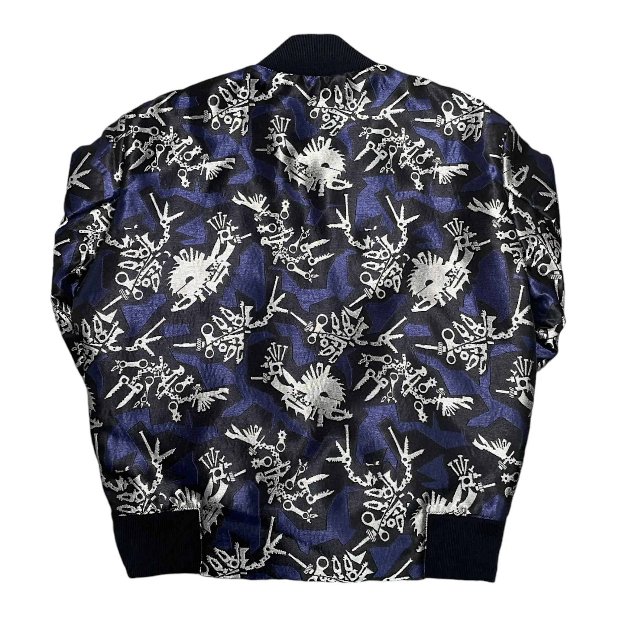 Kenzo Embroidered Print Bomber Jacket Navy Blue Silver Pre-Owned