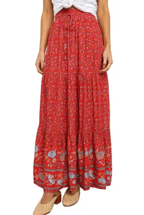 Ketty More Women Floral Printed Tie Waist Beautiful Skirt-WSK69689