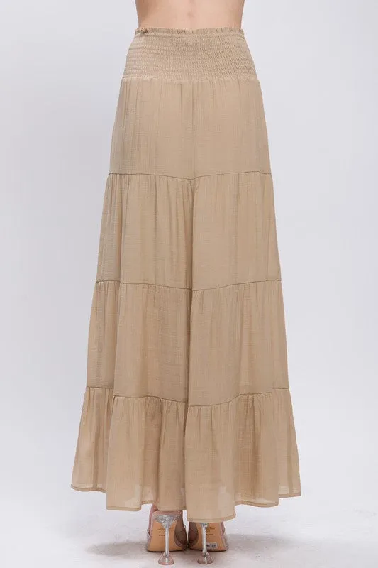 Khaki Smocked Maxi Skirt