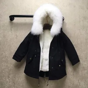 Kids Black Parka - White Fur