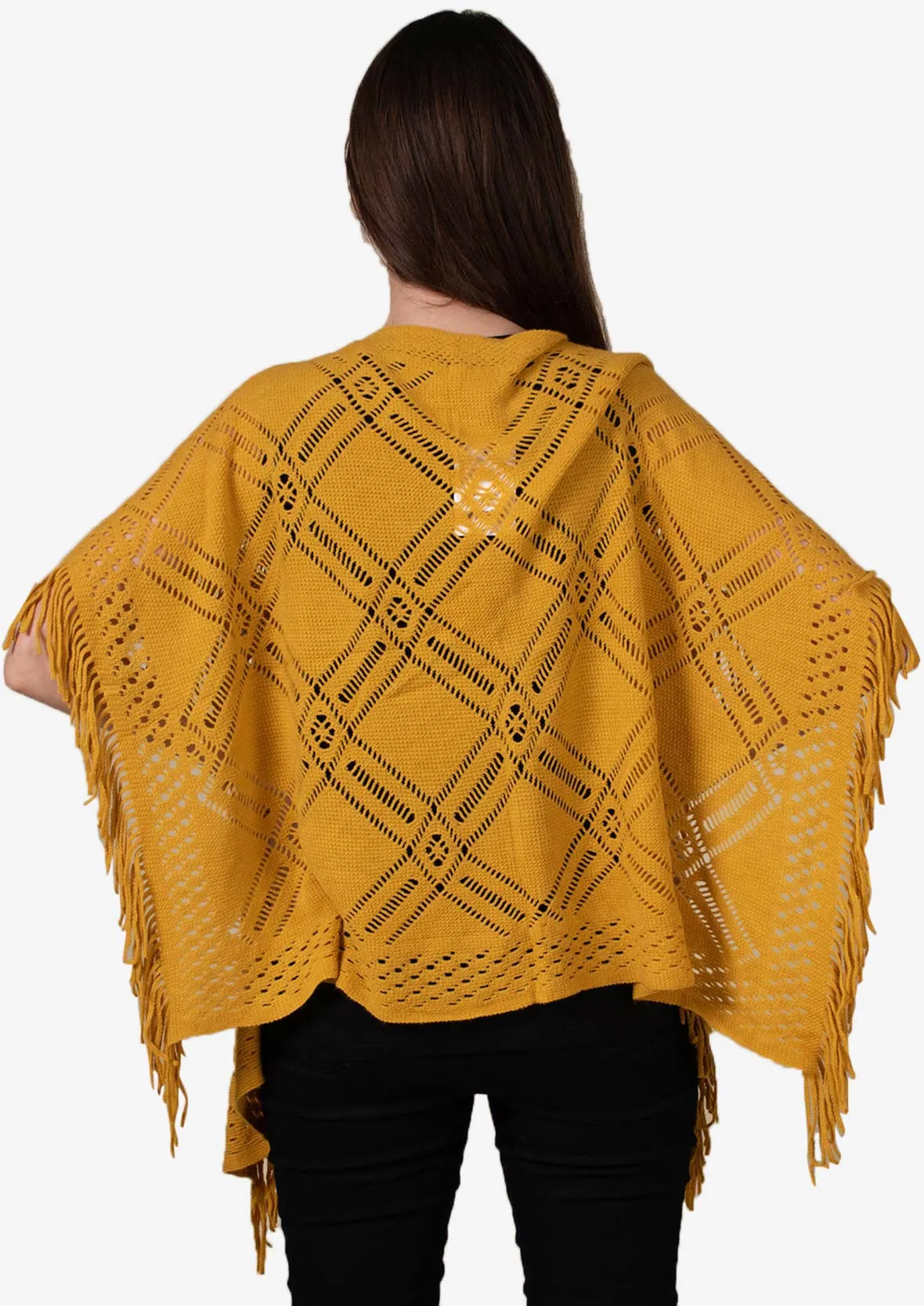 Knitted Poncho With Fringe Detailing