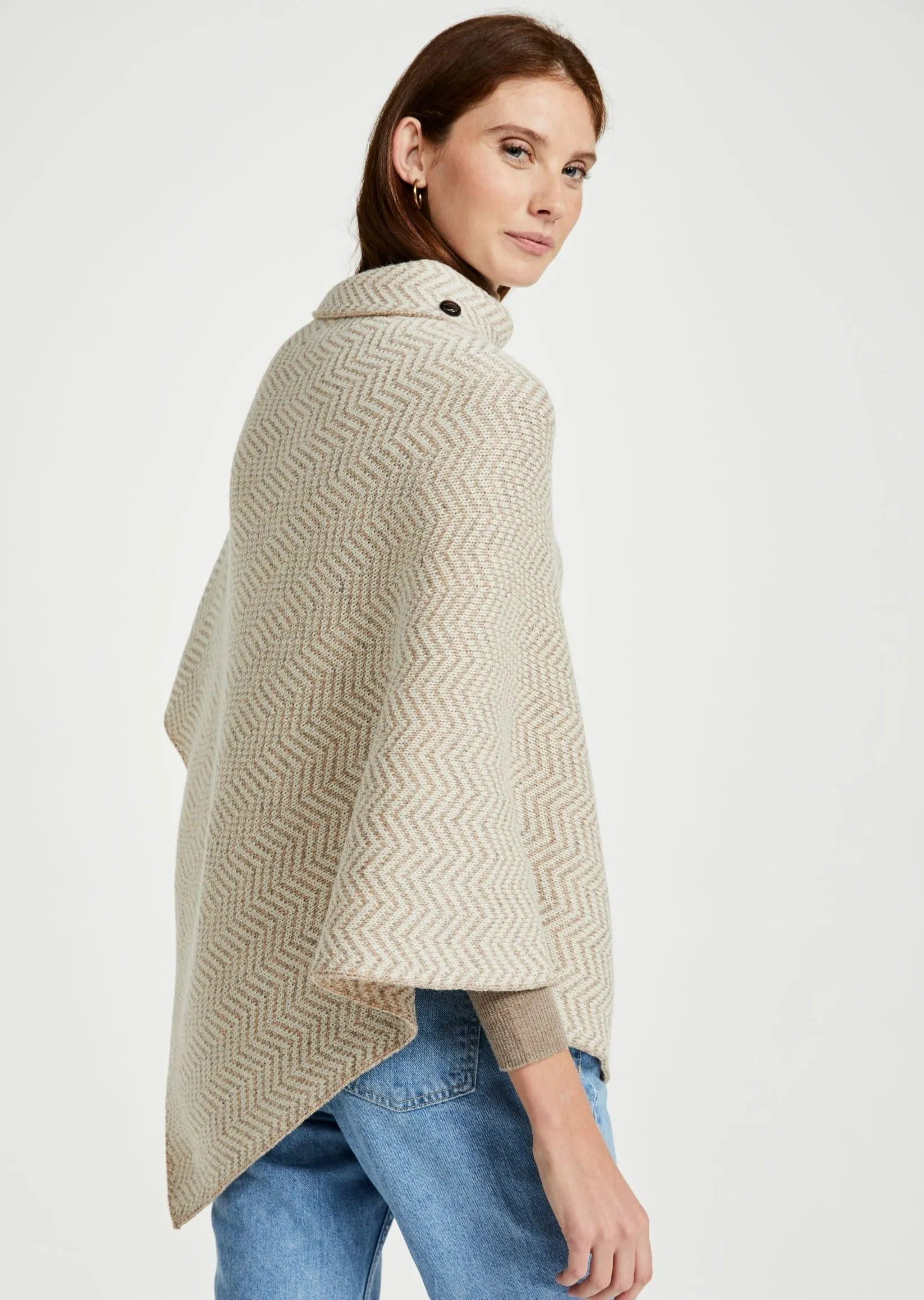 Ladies Herringbone Irish Poncho | Oatmeal