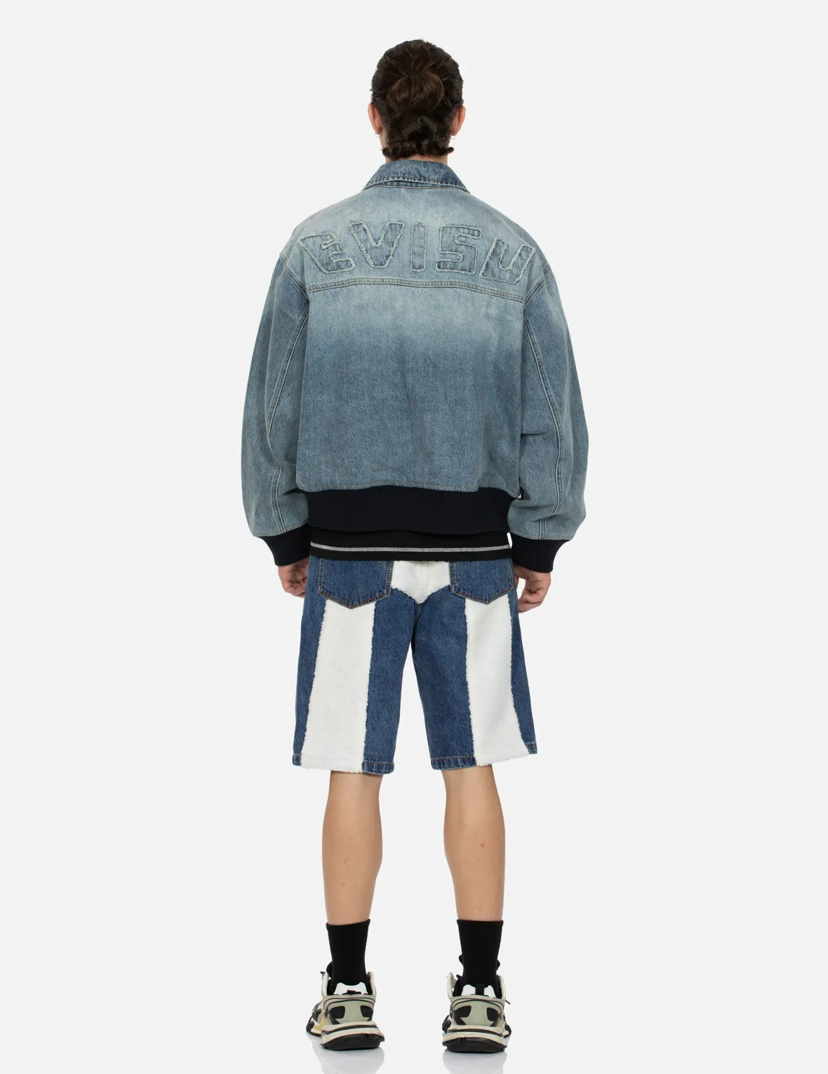 Logo Appliqué Embroidery Oversized Denim Bomber Jacket