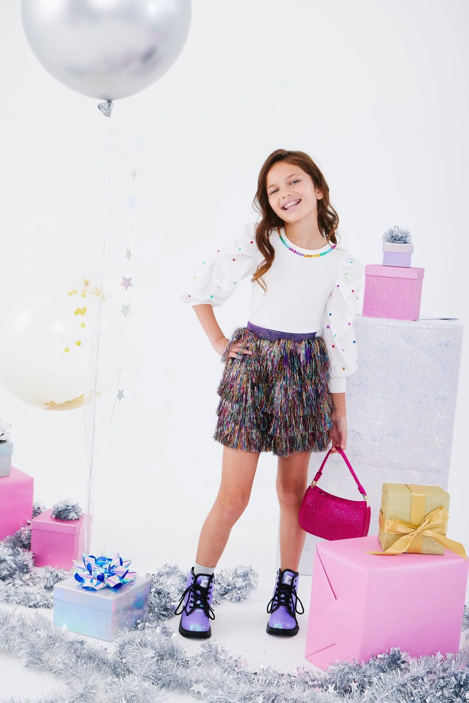 Lola and The Boys Shimmer Tinsel Party Skirt