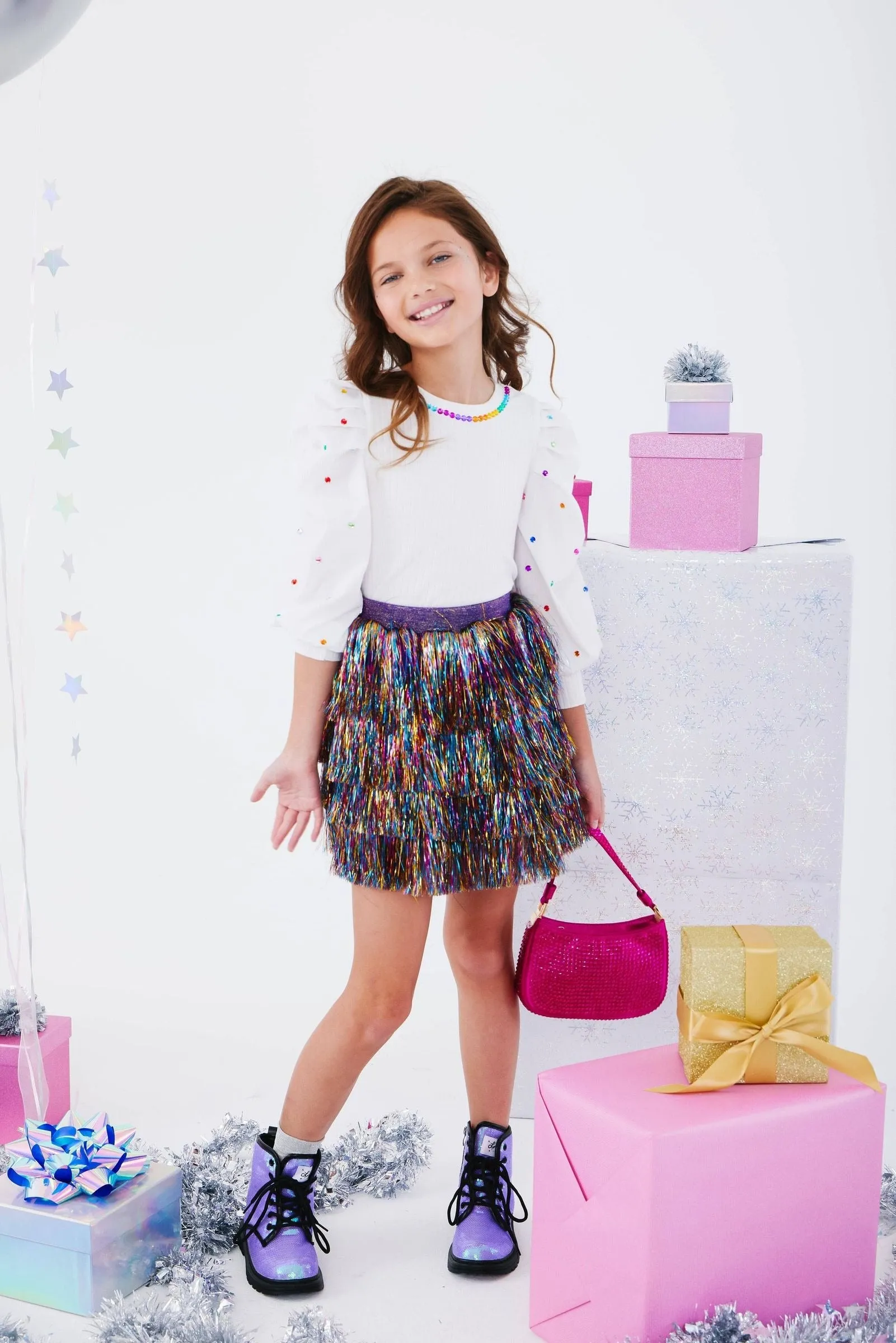 Lola and The Boys Shimmer Tinsel Party Skirt