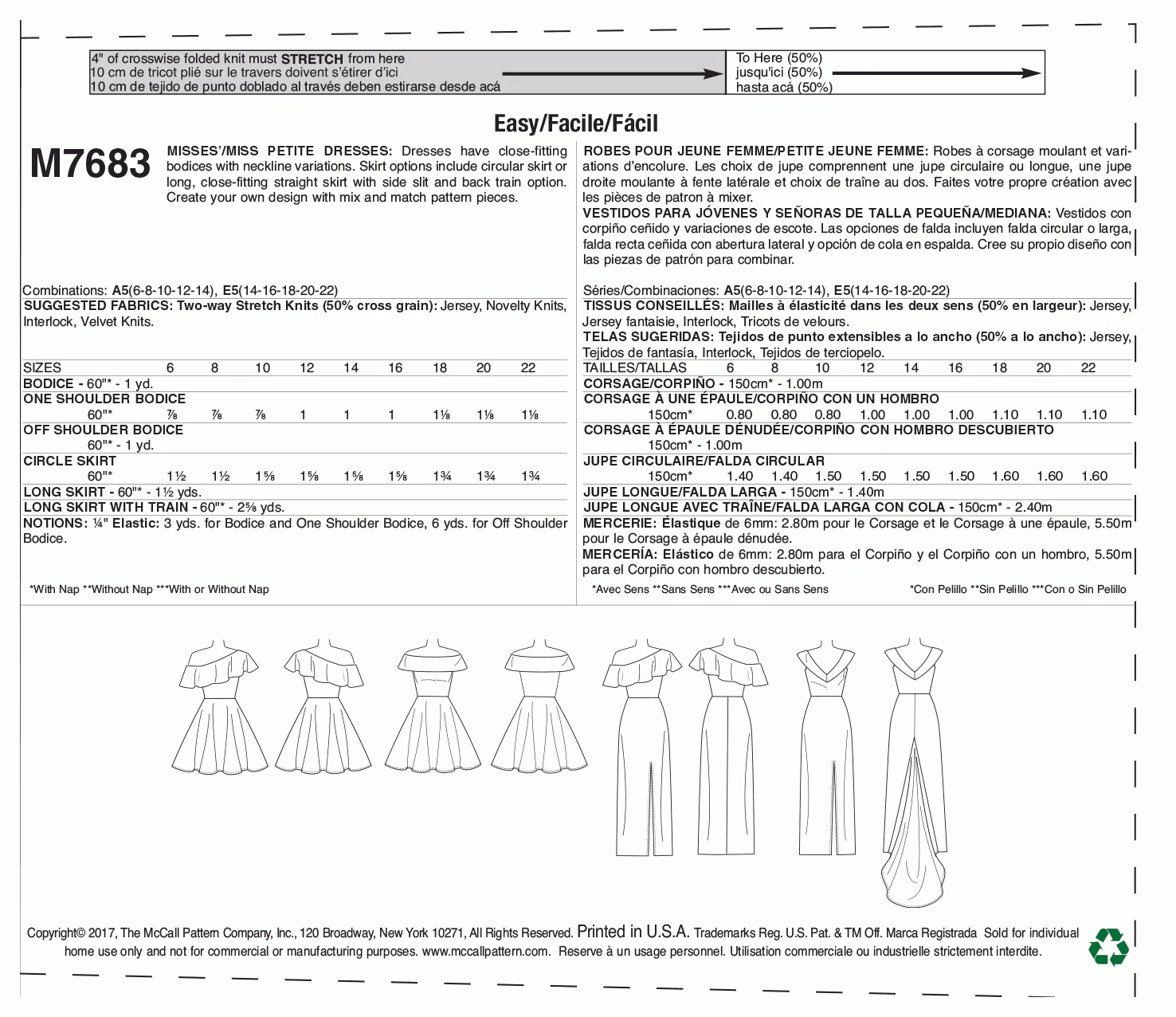 McCall's Pattern M7683 Misses'/Miss Petite Dresses with Shoulder and Skirt Variations