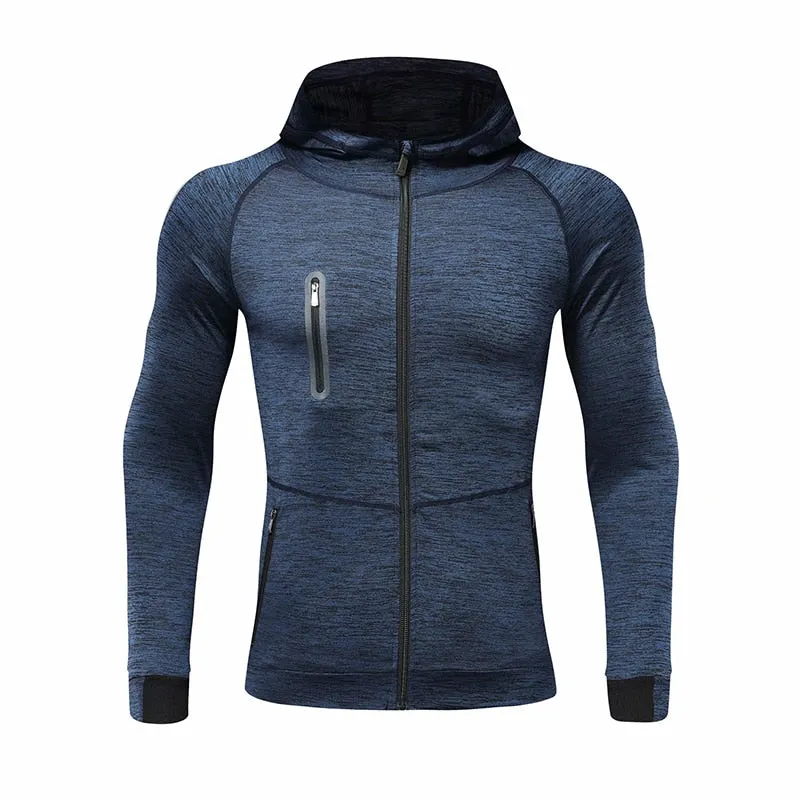 Men Autumn Hoodie Sports Coat Quick Drying Workout Running Training Athletics Gym Zipper Casual Jogging Hooded Sweatshirt