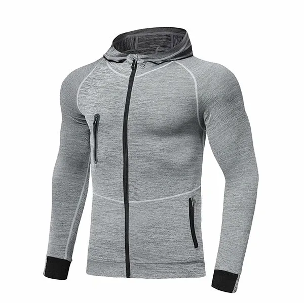 Men Autumn Hoodie Sports Coat Quick Drying Workout Running Training Athletics Gym Zipper Casual Jogging Hooded Sweatshirt