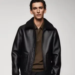 Men B3 Shearling lined leather effect jacket