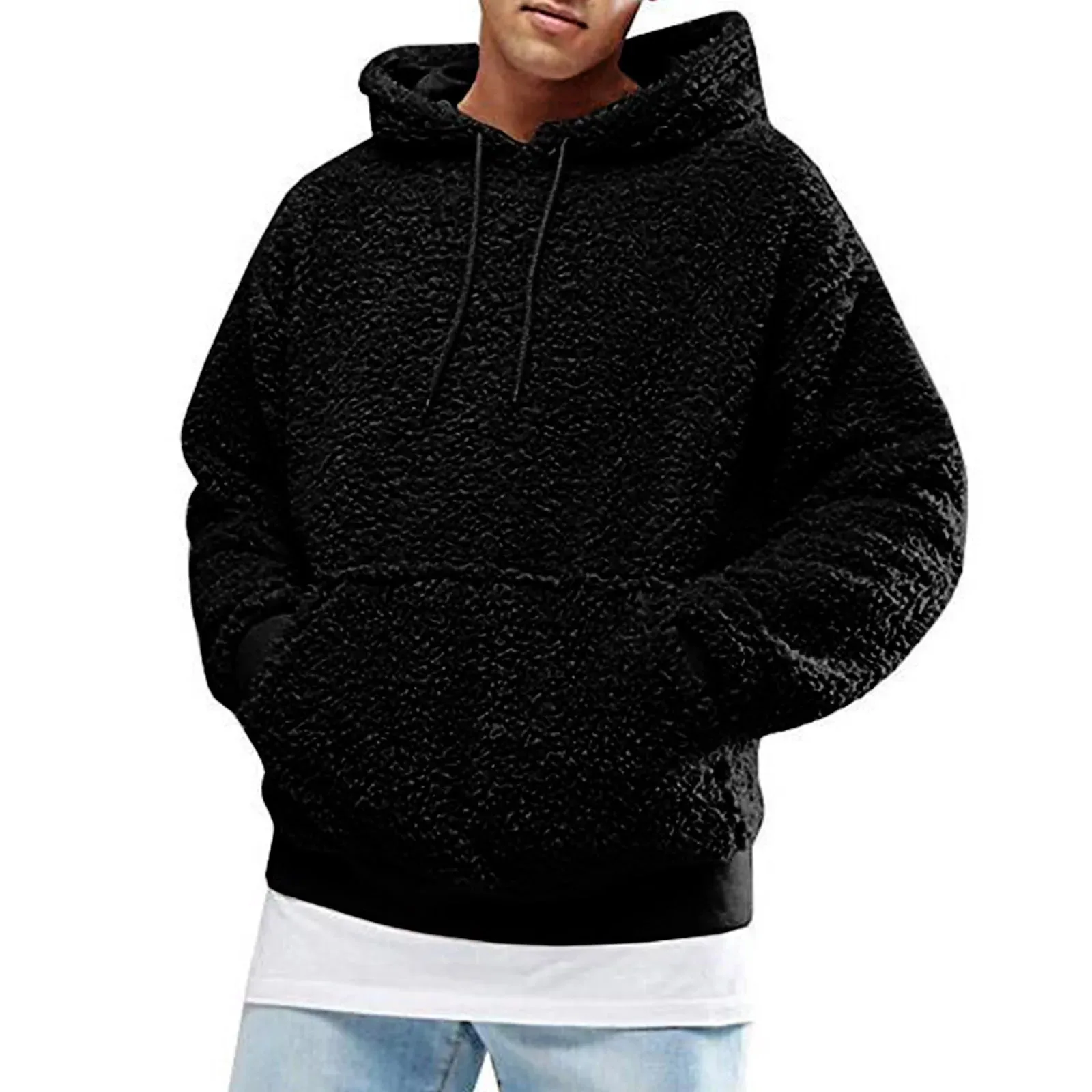 Men Fuzzy Pullover Hoodie