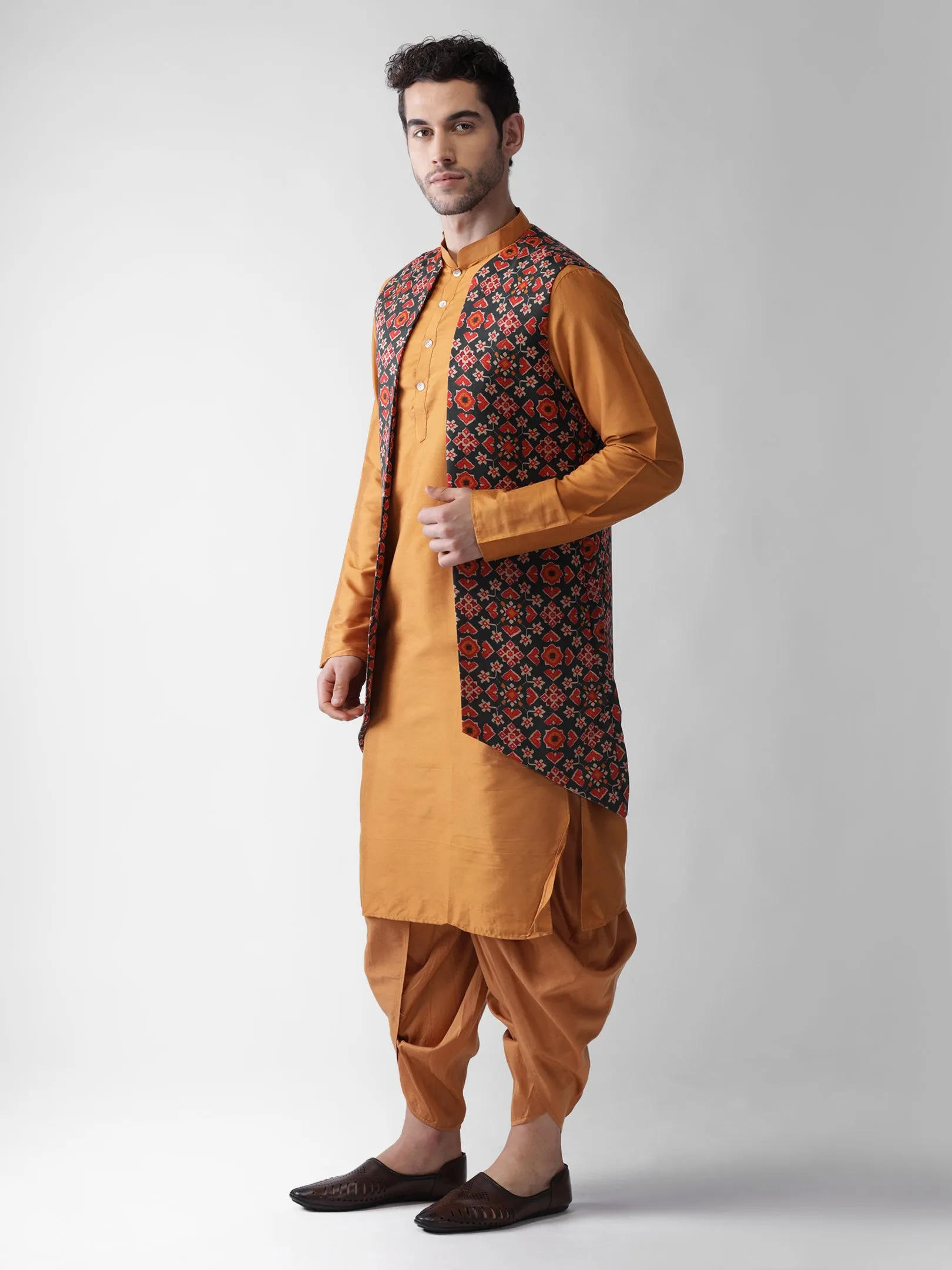 Men Multi Kurta Jacket Dhoti  Set