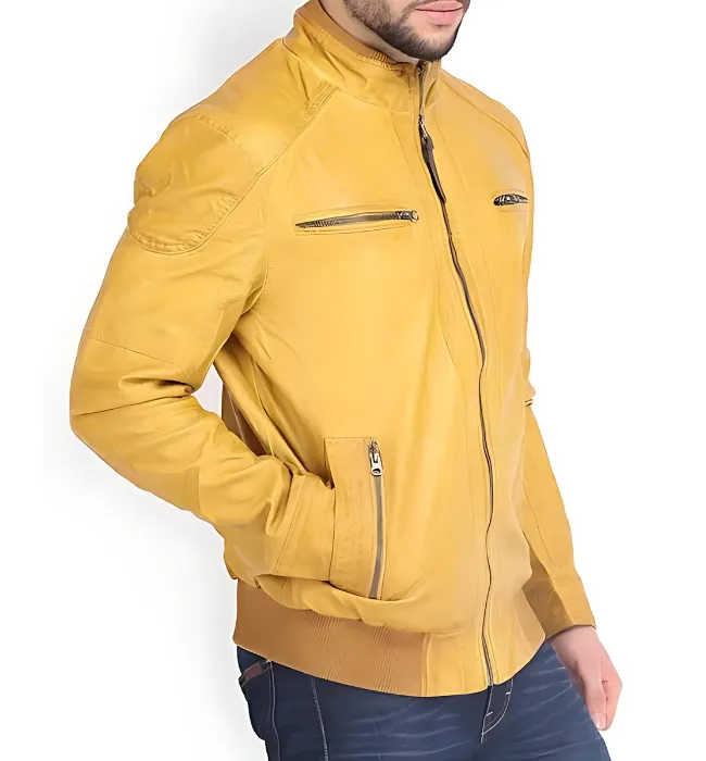 Men Yellow Quilted Shoulder Jacket