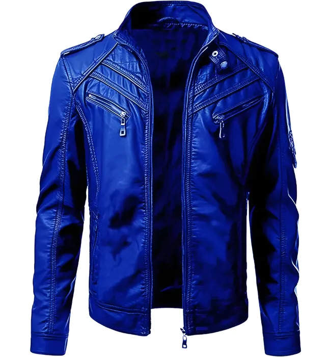 Men's Blue Stylish Mens Leather Jacket