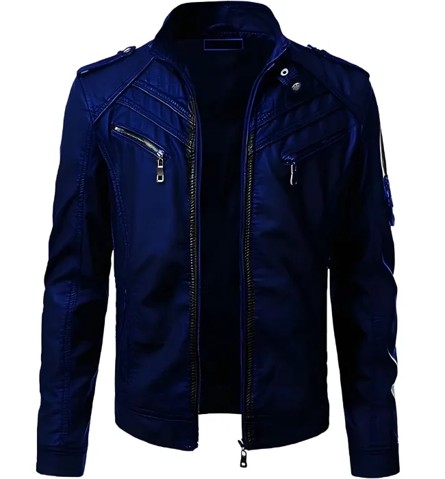 Men's Blue Stylish Mens Leather Jacket