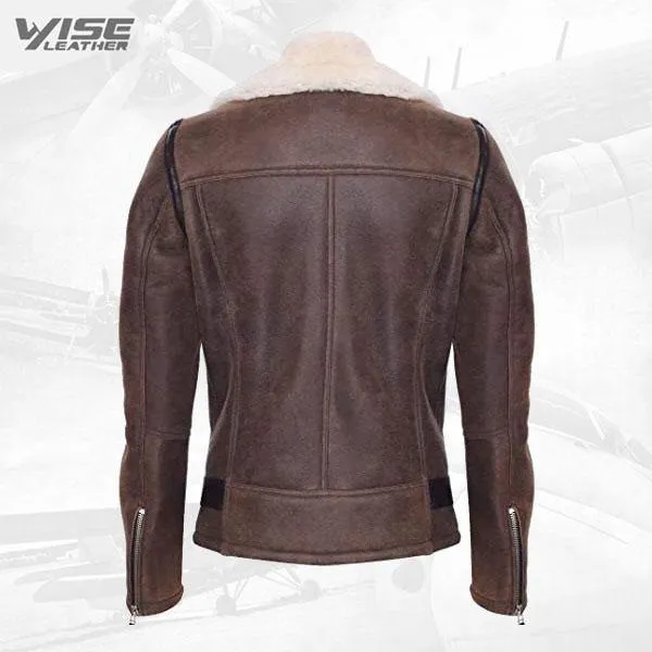 Men's Brown Merino Sheepskin Leather Biker Jacket