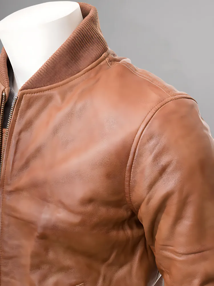 Mens Camel Suede Leather Bomber Jacket