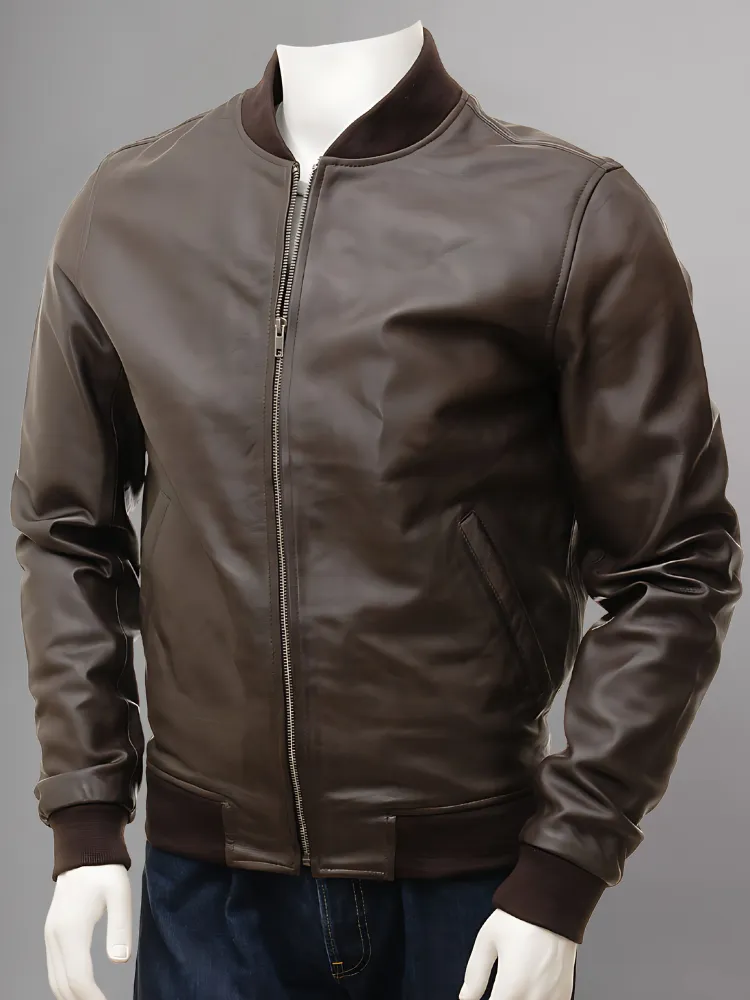 Mens Camel Suede Leather Bomber Jacket