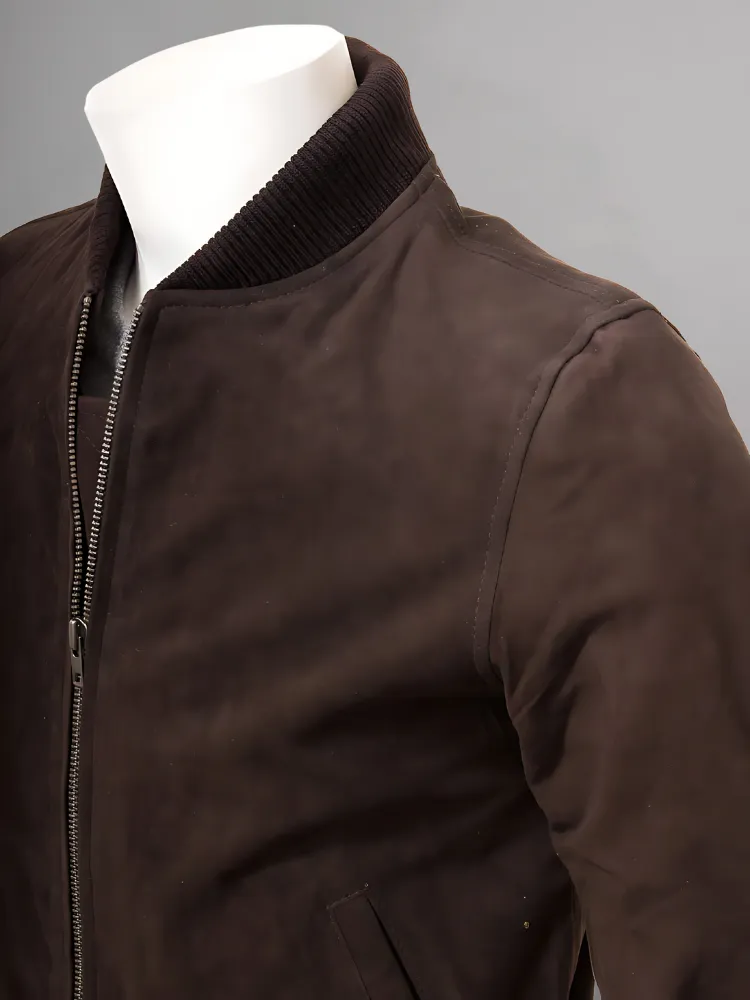 Mens Camel Suede Leather Bomber Jacket