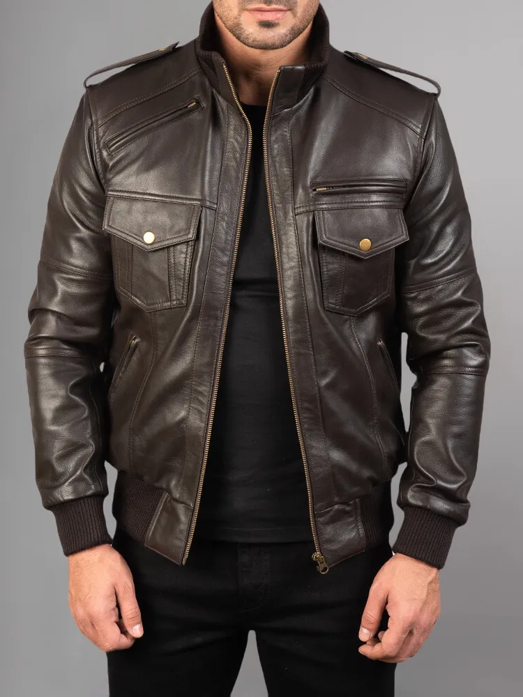 Men's Camo Skull Bomber Leather Jacket