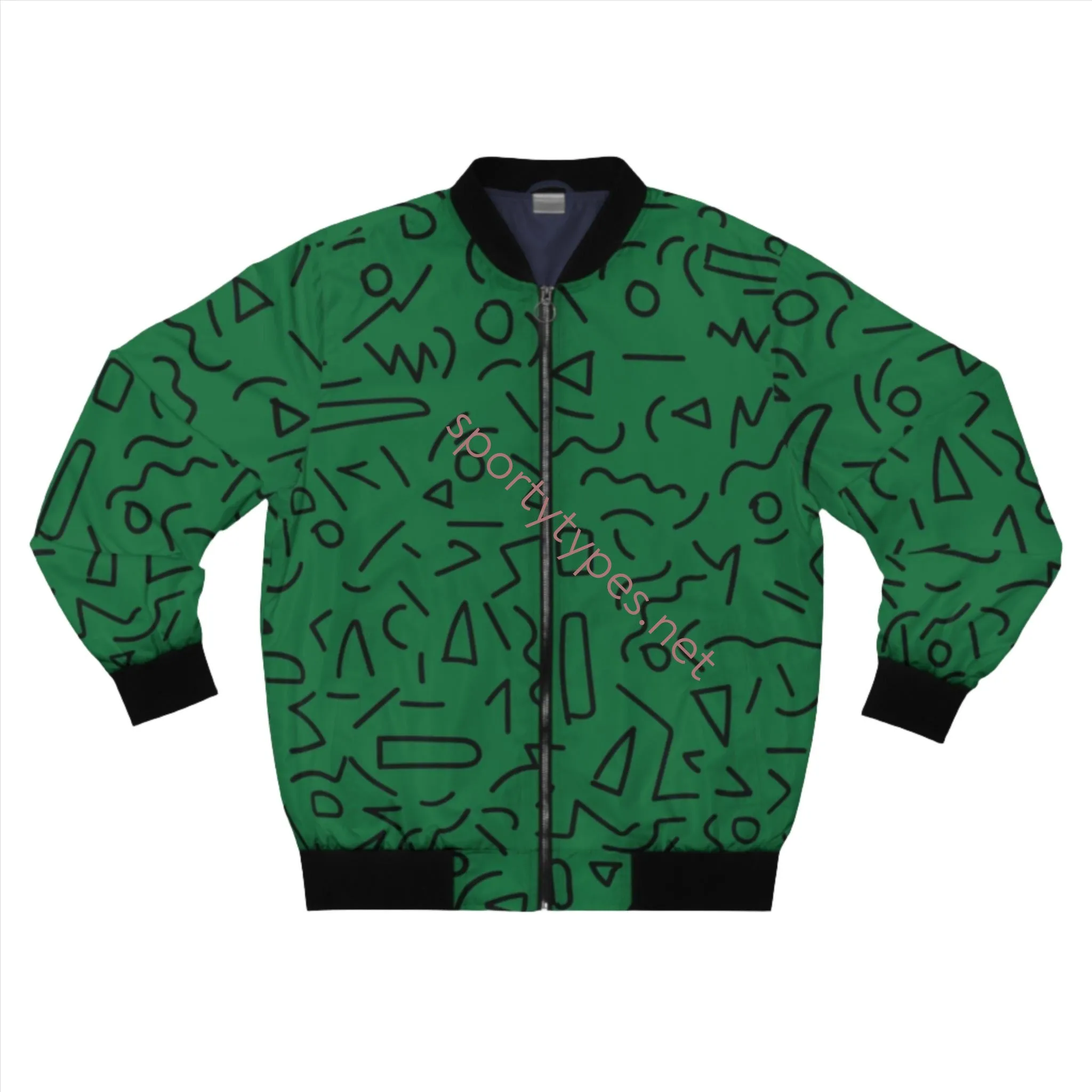 Men's Green Geometric Print Bomber Jacket