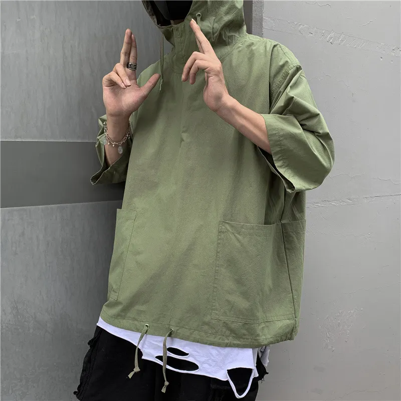 Men's Oversized Half-Sleeve Windbreaker Hoodie