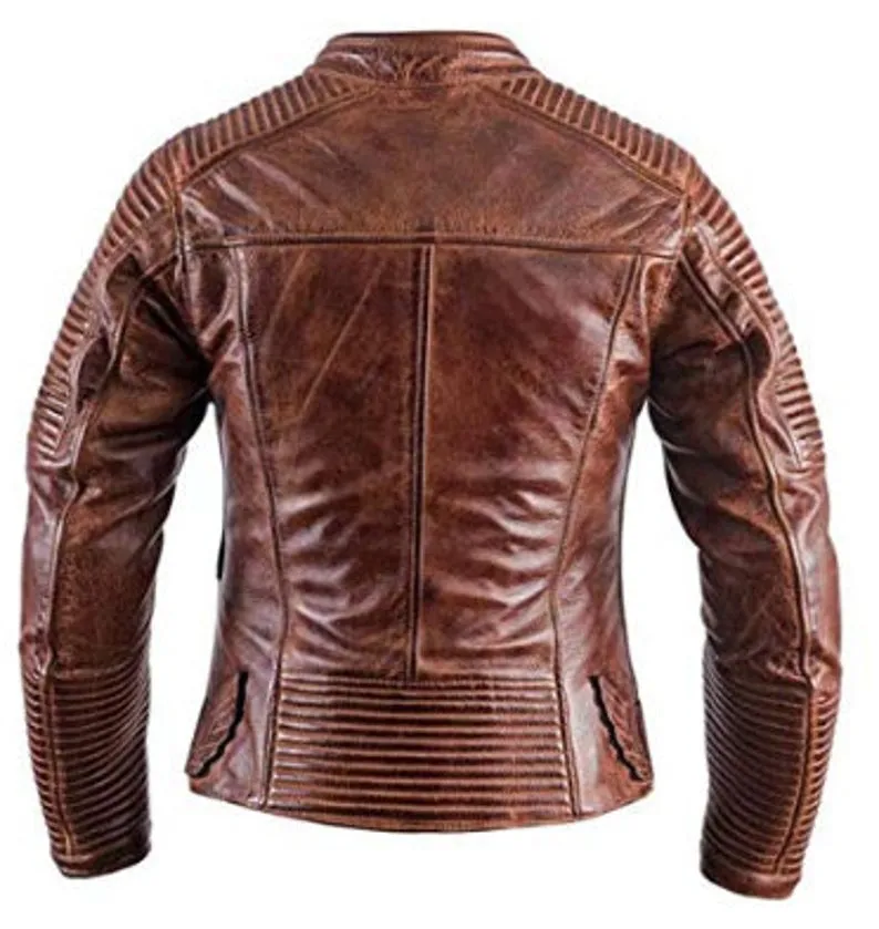 Mens Retro Cafe Racer Distressed Brown Jacket