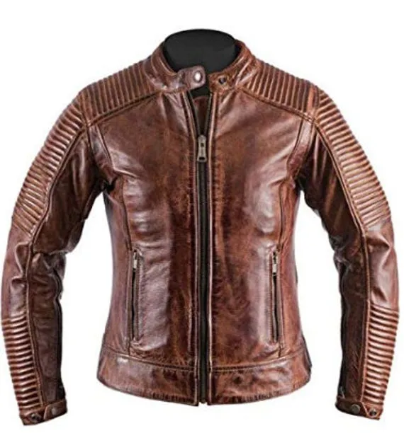 Mens Retro Cafe Racer Distressed Brown Jacket