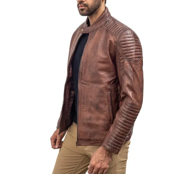 Mens Retro Cafe Racer Distressed Brown Jacket