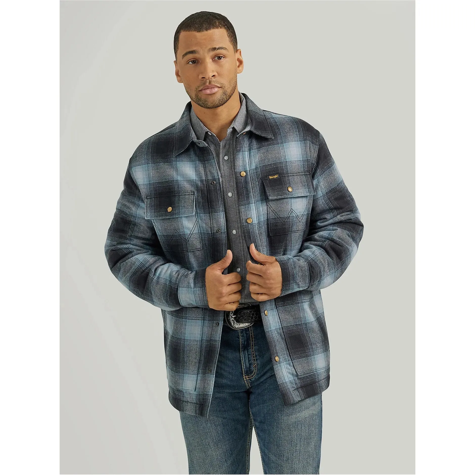 Men's Wrangler Sherpa Lined Flannel Shirt Jacket -Mid-state