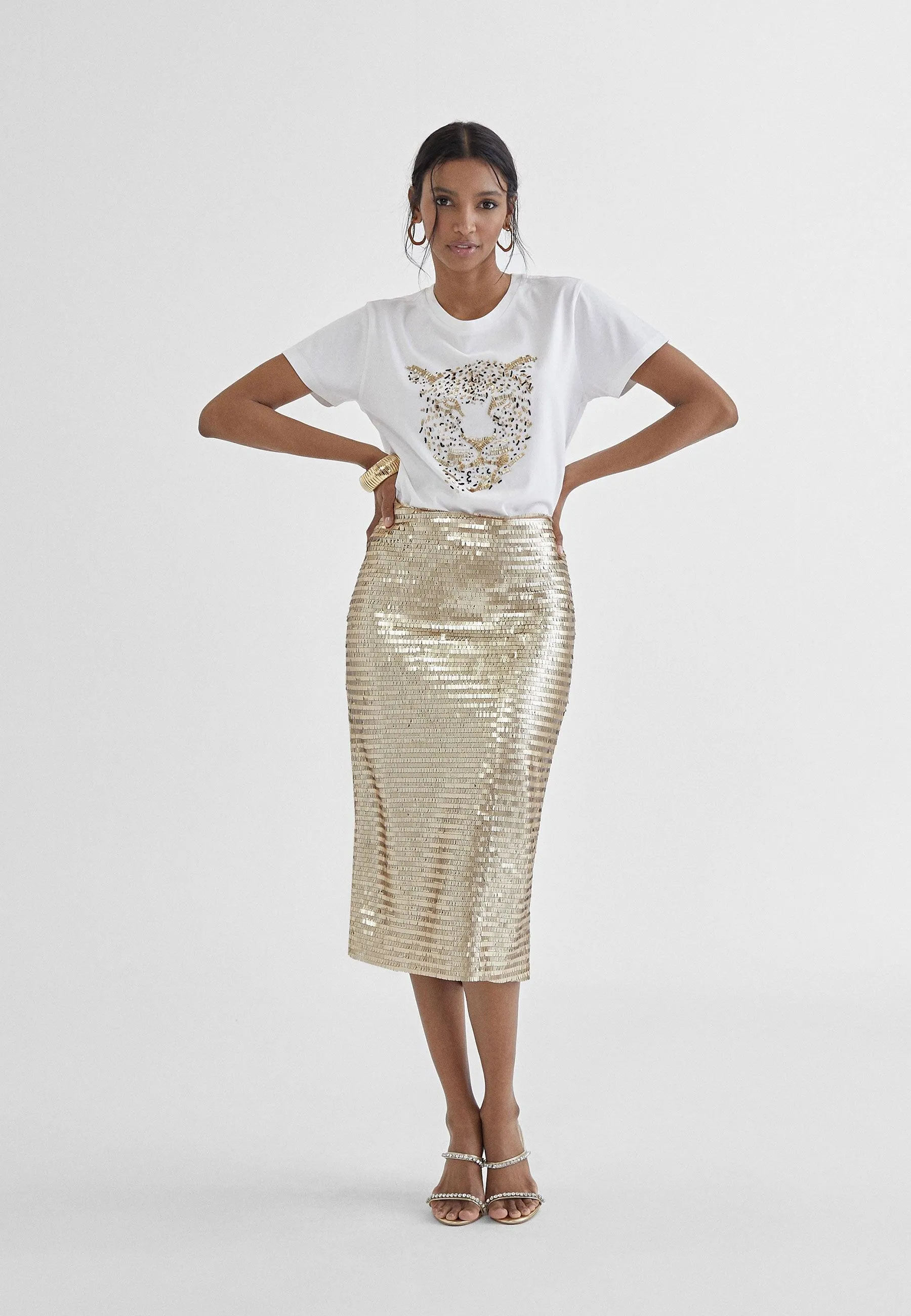 Metallic pencil skirt