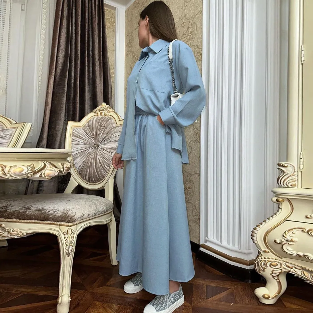 MS035 Long-Sleeved Shirt and Skirt Casual Suit