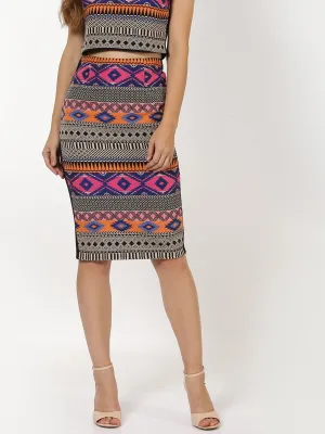 Multicolored Jacquard Pencil Skirt