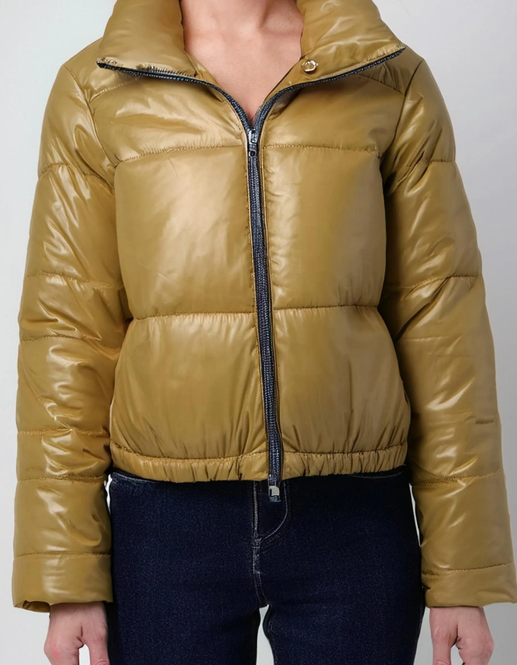 Mustard Yellow Cropped Puffer Jacket