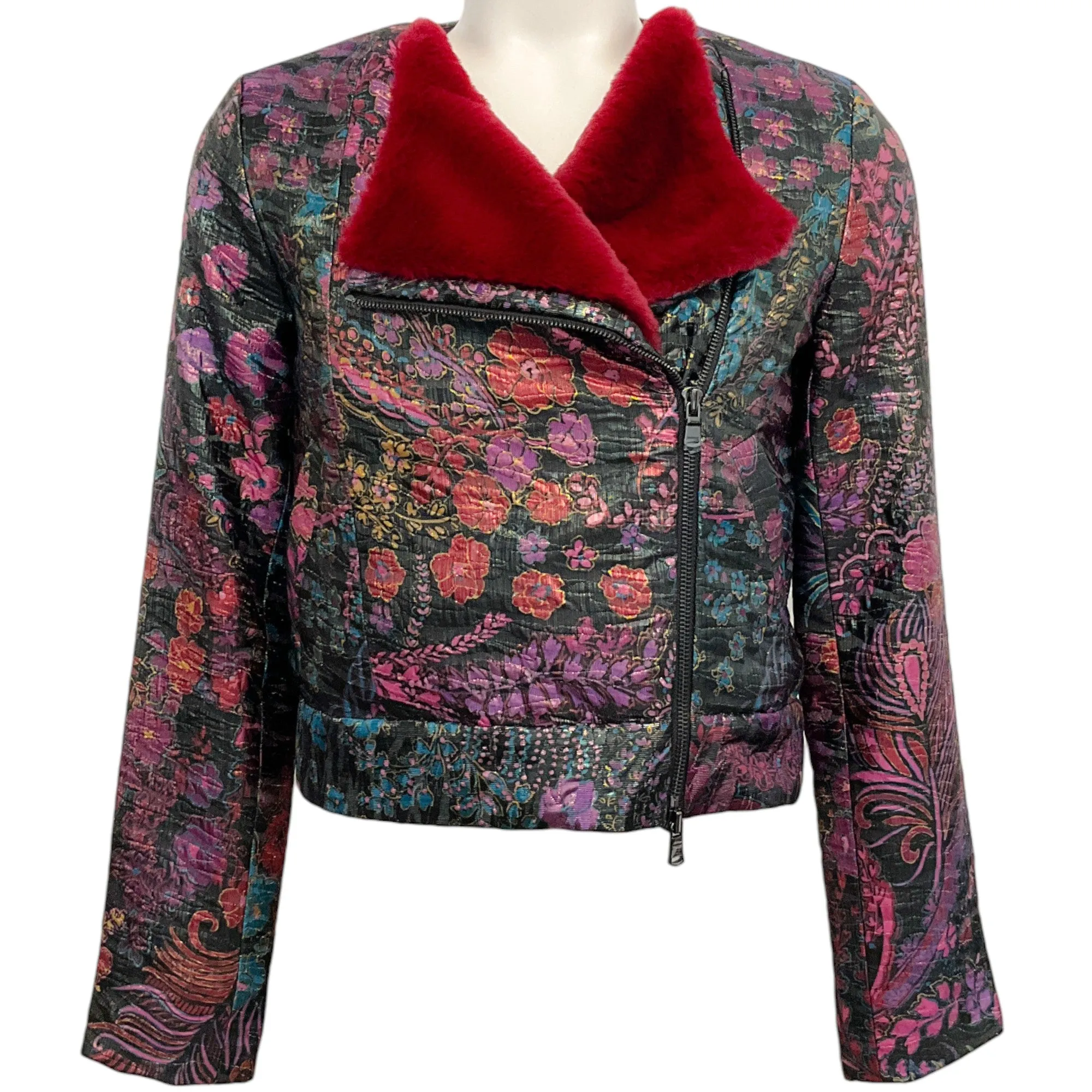 Natori Bohemia Garden Jacquard Jacket with Faux Fur