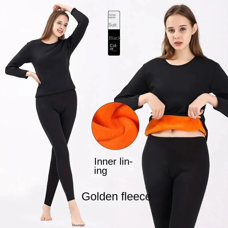 New Winter Thermal Underwear Set Men's Thickening and Fleece O-neck Long Johns and Tops Women's Cold Protection Couple Suit