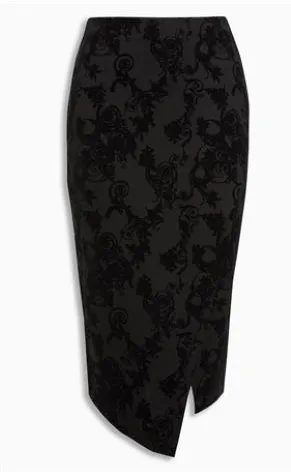 Next Womens Black Flock Pencil Skirt