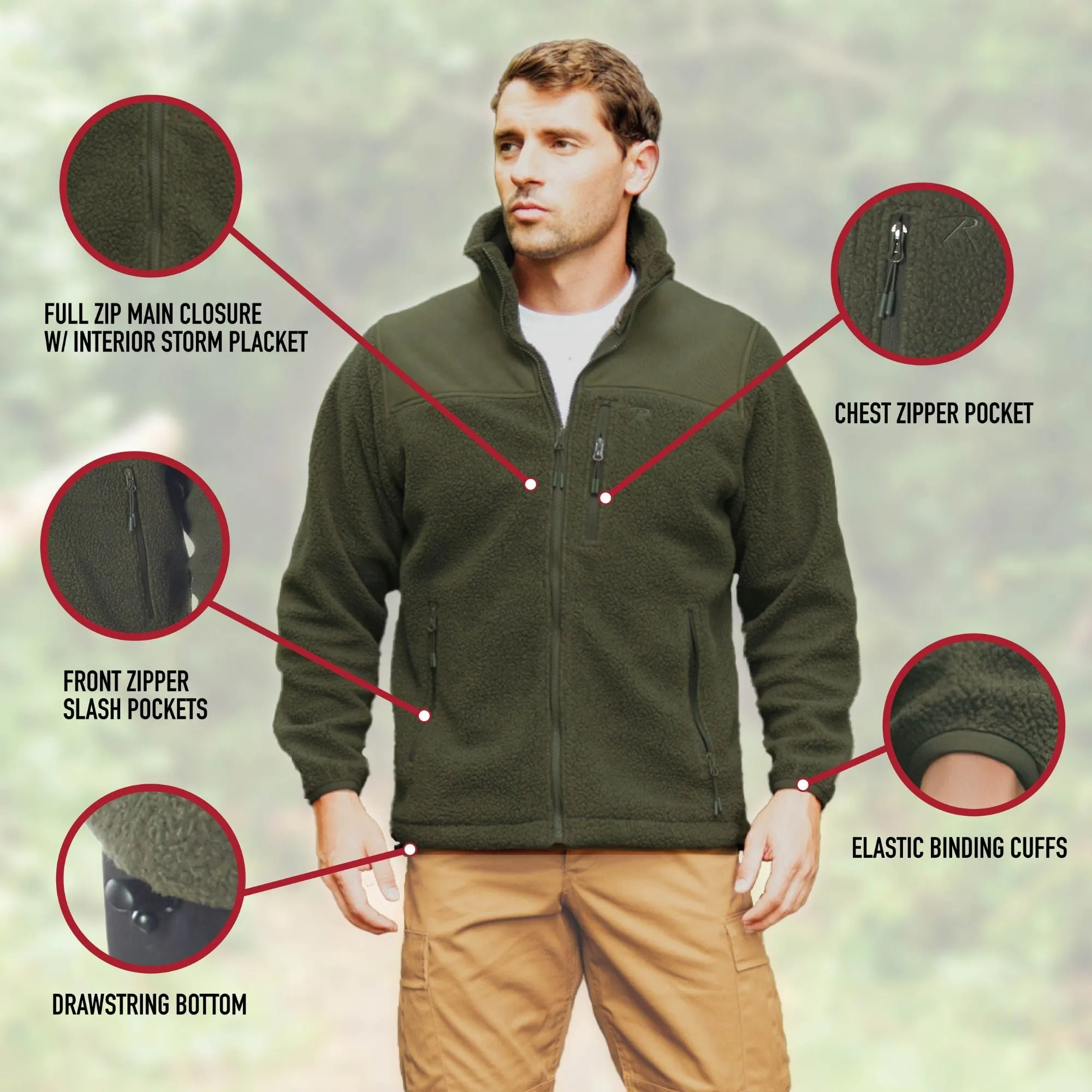 Olive Drab - Trailsman Sherpa Fleece Jacket - Men's Fleece Jacket