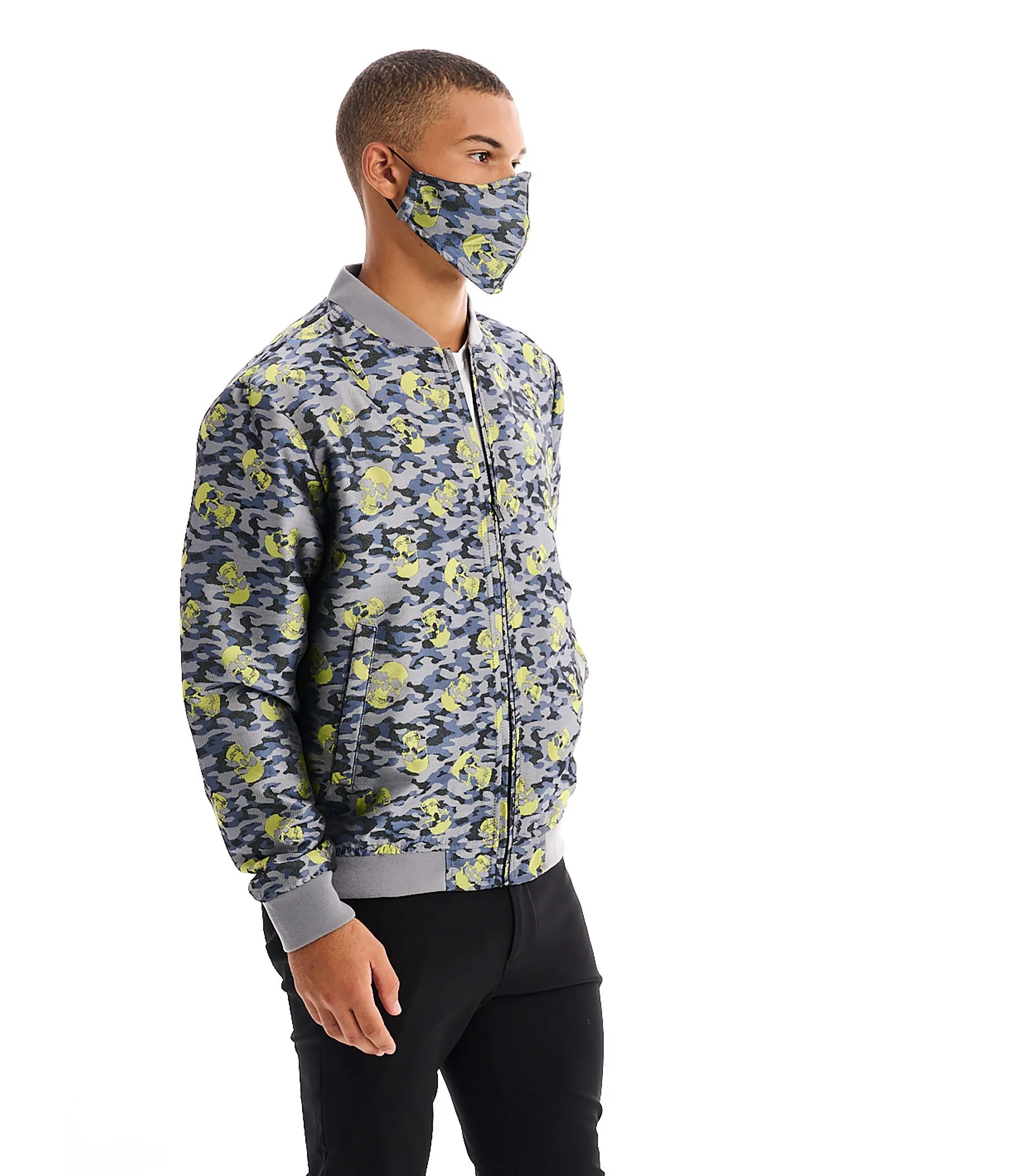 OMAR GRAY NEON LIME SKULL CAMO JACKET