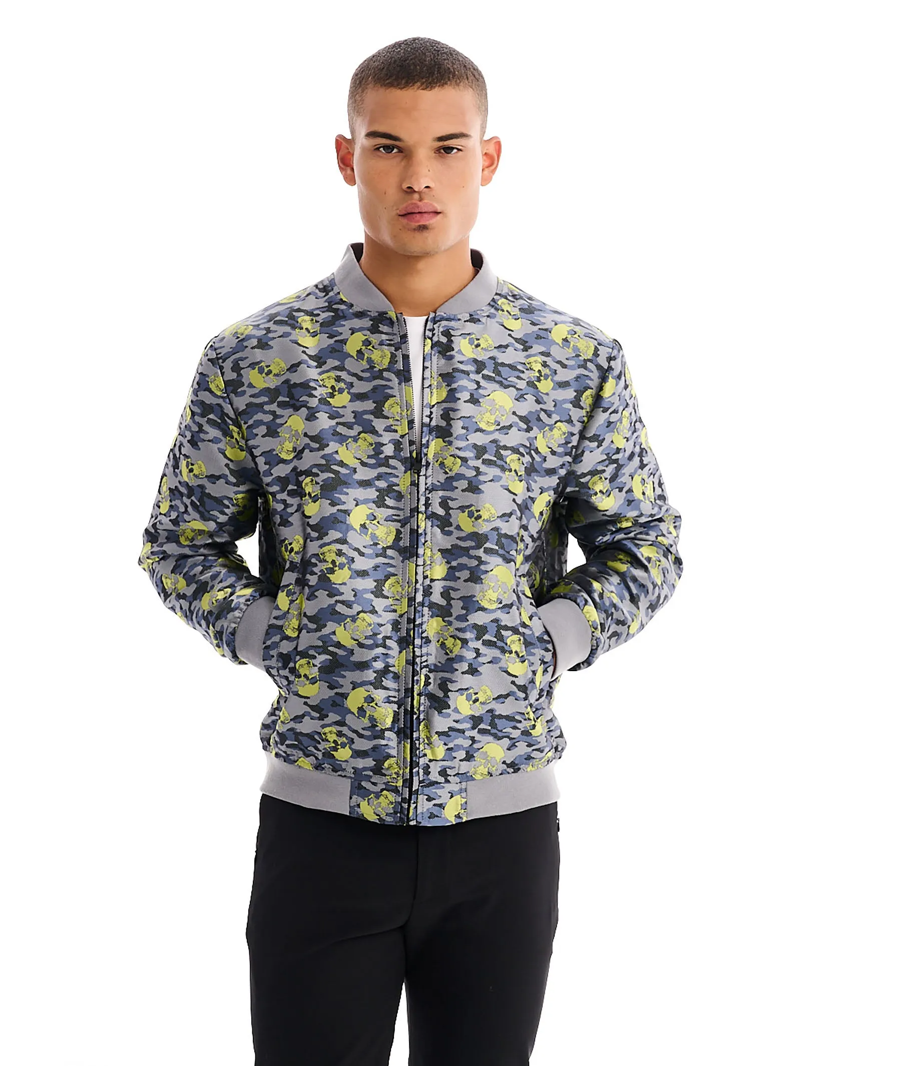 OMAR GRAY NEON LIME SKULL CAMO JACKET