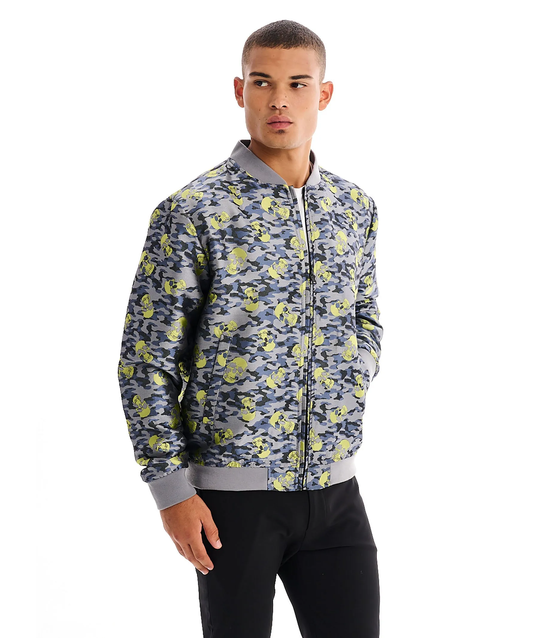 OMAR GRAY NEON LIME SKULL CAMO JACKET