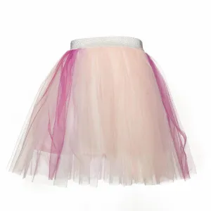 Peach / Purple Elastic Waist Ombre Tulle Middi Skirt