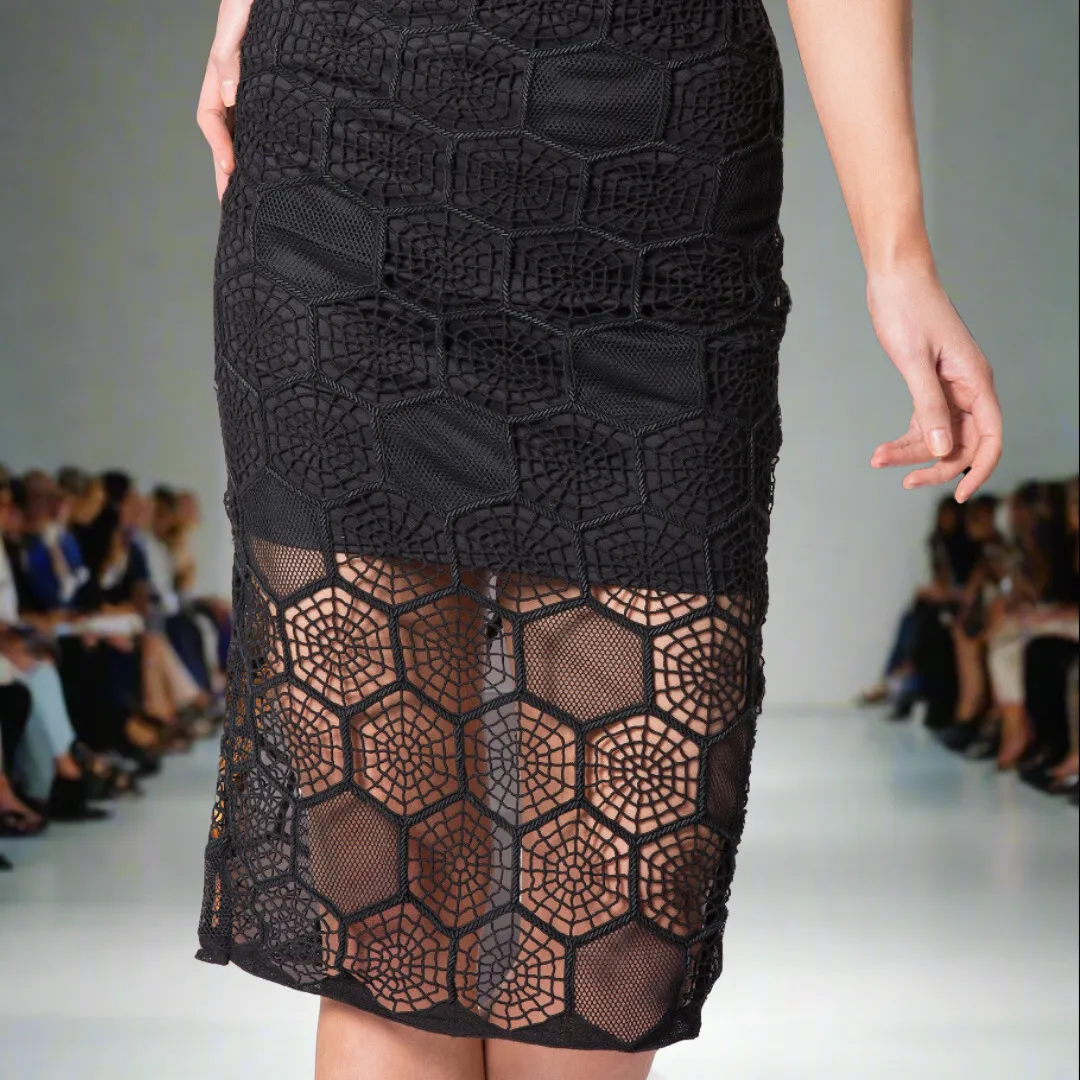 Pencil Skirt with Mesh Beaded Panel Details