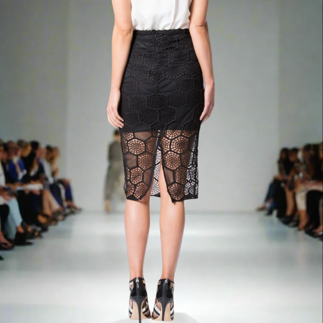 Pencil Skirt with Mesh Beaded Panel Details