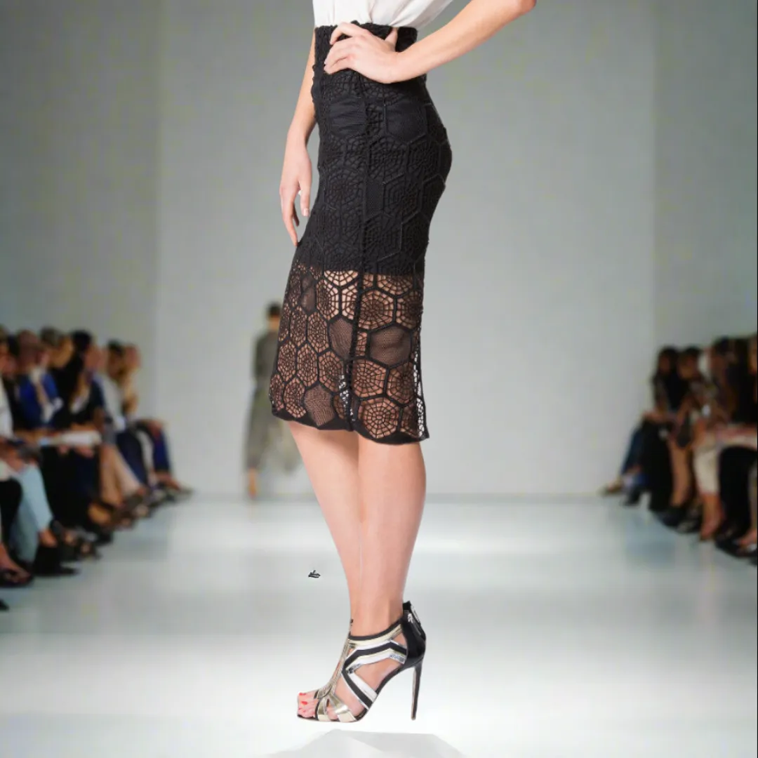 Pencil Skirt with Mesh Beaded Panel Details