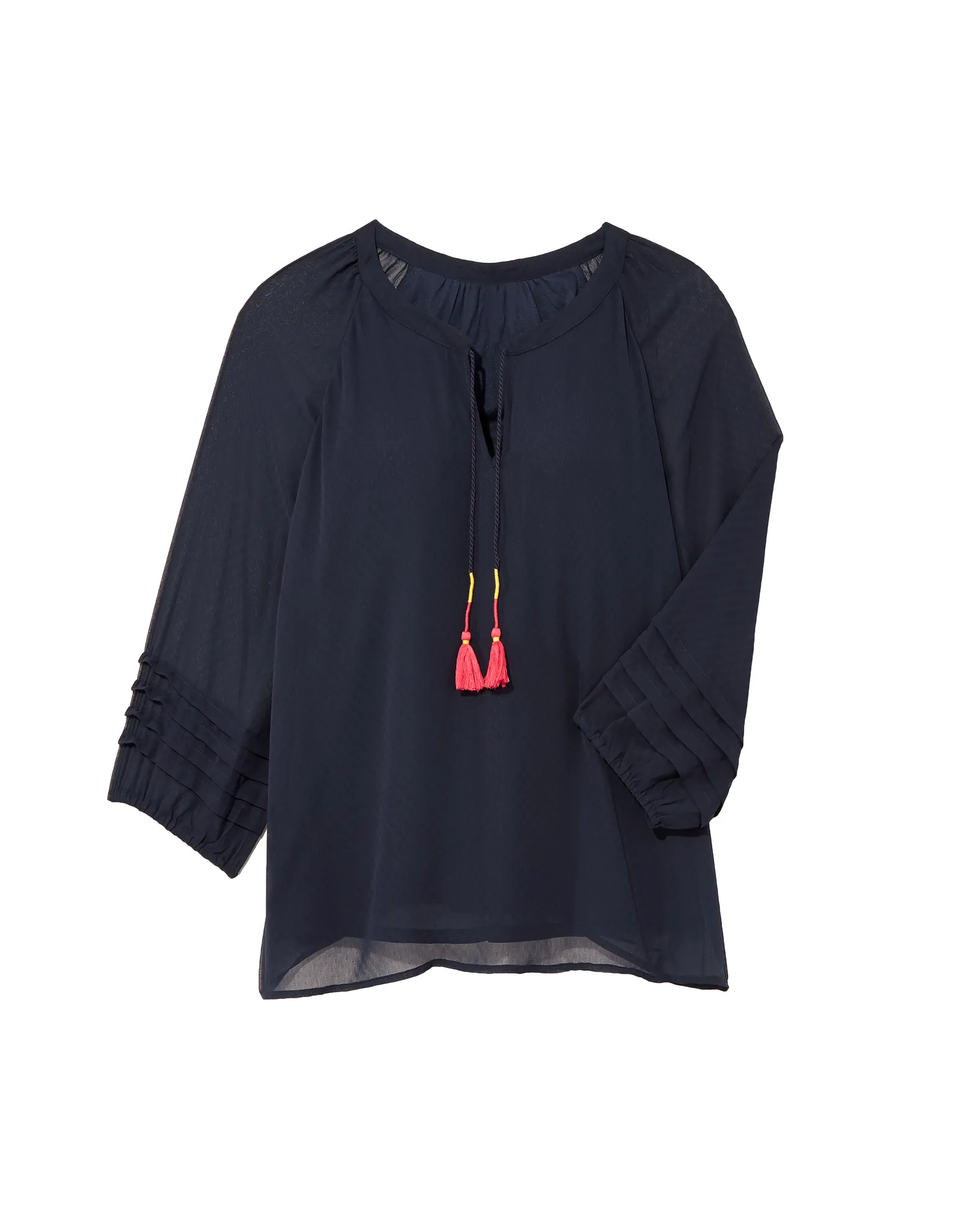 Peri 3/4 Sleeve Fringe Tassel Pullover | Navy / Yellow