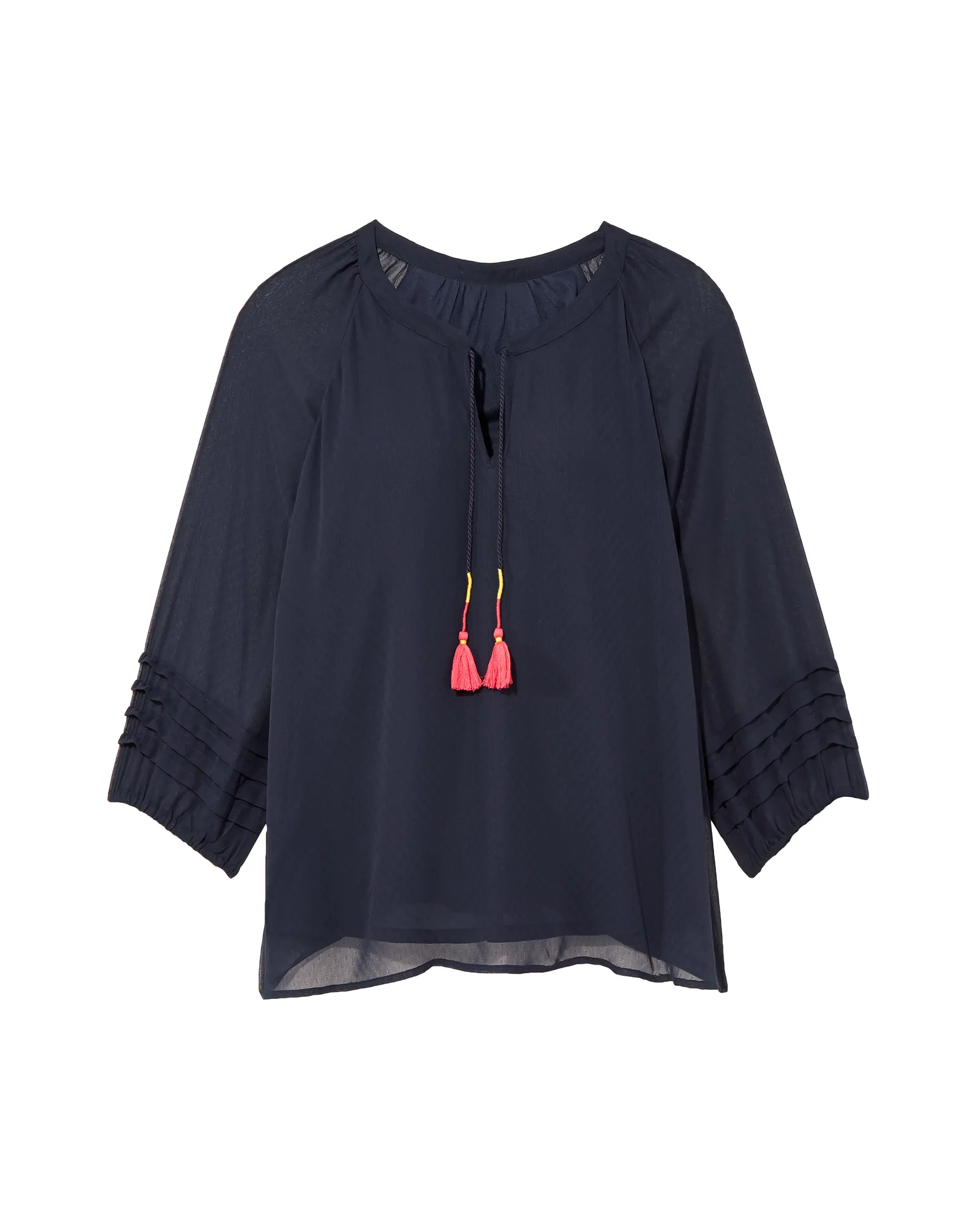 Peri 3/4 Sleeve Fringe Tassel Pullover | Navy / Yellow